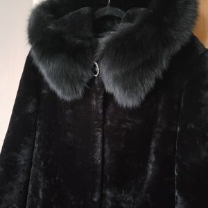 Natural Sheepskin Fur Coat with Astrakhan and Fox